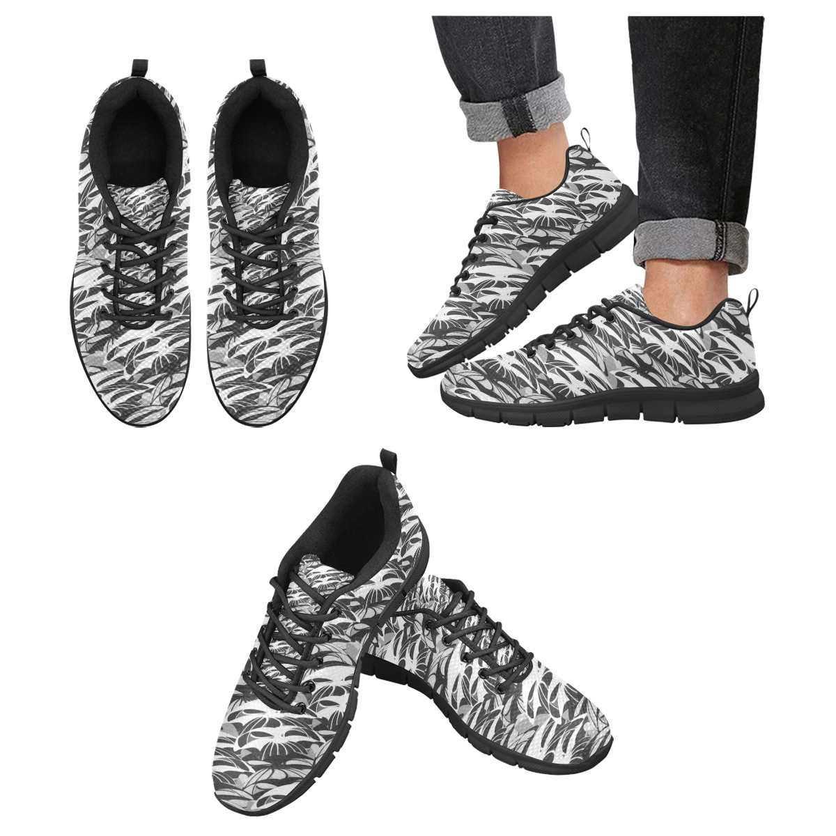 Alien Troops - Black & White (Black) Men's Breathable Running Shoes (Model 055)
