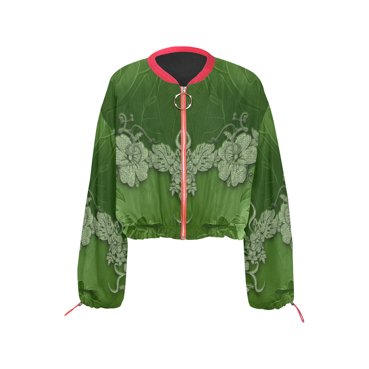 Wonderful green floral design Cropped Chiffon Jacket for Women (Model H30)