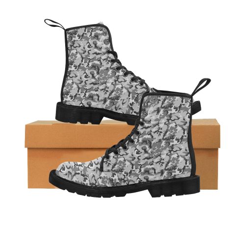 Woodland Urban City Black/Gray Camouflage Martin Boots for Men (Black) (Model 1203H)