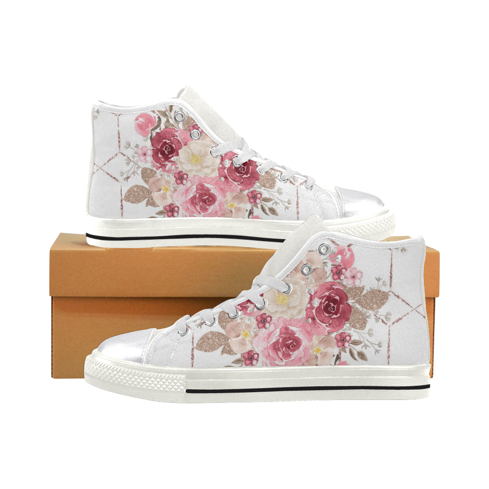 Cute Rose Bouquet Shoes, Pink Flower Women's Classic High Top Canvas Shoes (Model 017)