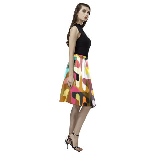 Colorful shapes Melete Pleated Midi Skirt (Model D15)