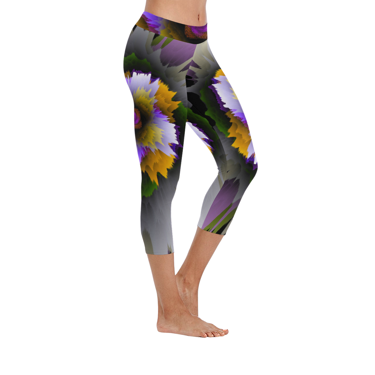 3d flowers Women's Low Rise Capri Leggings (Invisible Stitch) (Model L08)