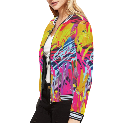 Wondering All Over Print Bomber Jacket for Women (Model H21)