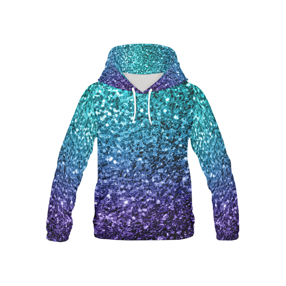 Beautiful Aqua blue Ombre glitter sparkles All Over Print Hoodie for Kid (USA Size) (Model H13)