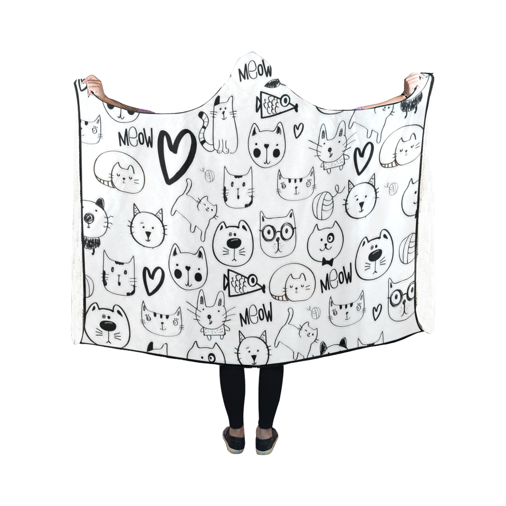 Meow Cats Hooded Blanket 50''x40''