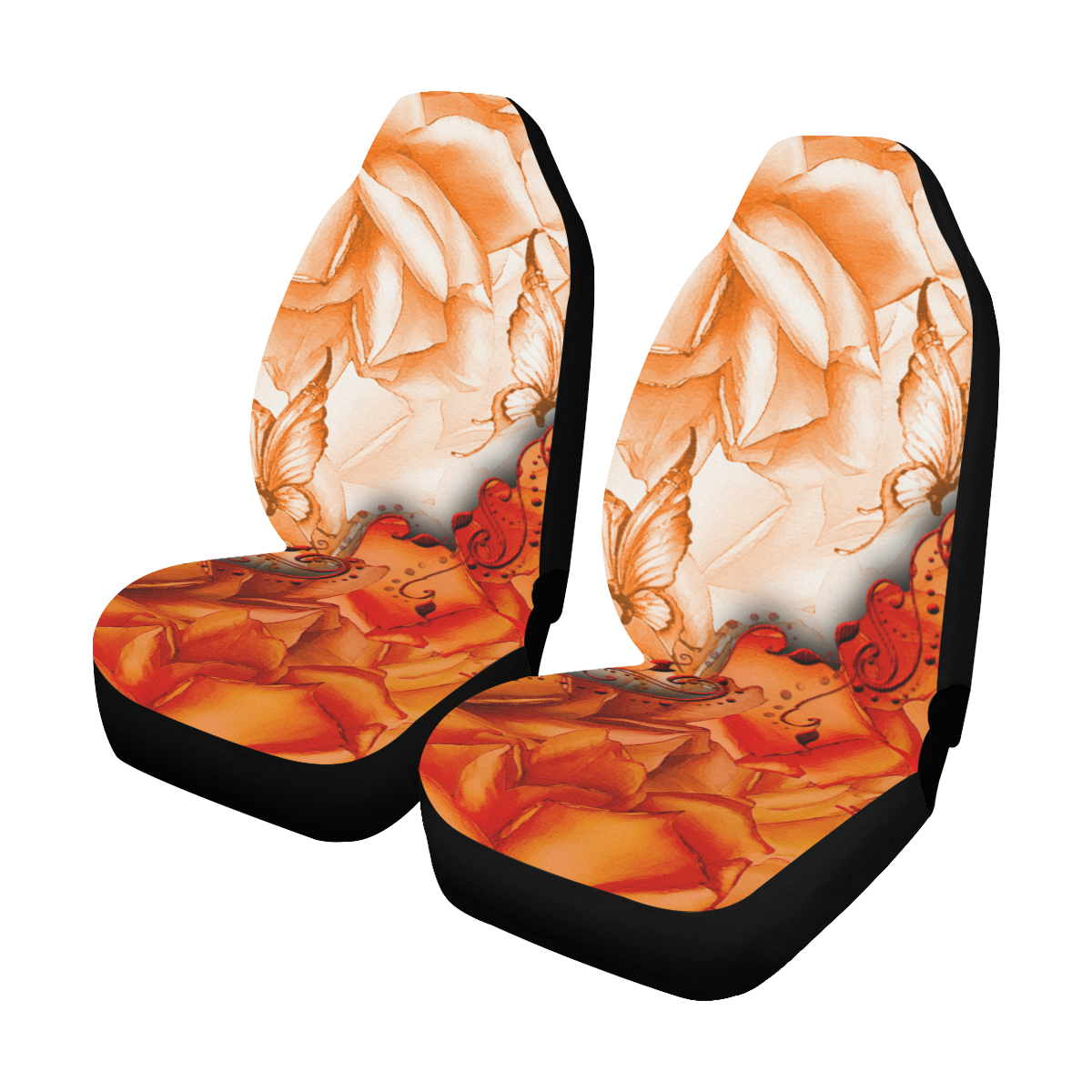 Sorf red flowers with butterflies Car Seat Covers (Set of 2)