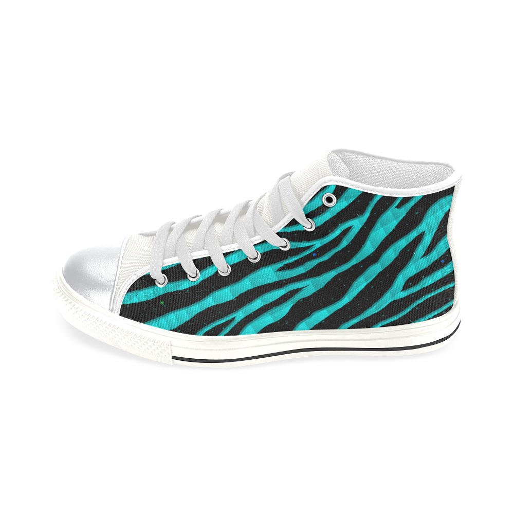 Ripped SpaceTime Stripes - Cyan High Top Canvas Shoes for Kid (Model 017)