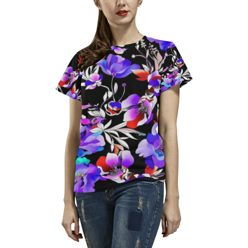 blue flowers All Over Print T-Shirt for Women (USA Size) (Model T40)