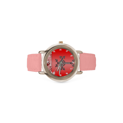 The Armenian Cross Հայկական խաչը Women's Rose Gold Leather Strap Watch(Model 201)