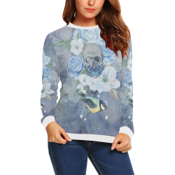 Gothic Skull With Butterfly All Over Print Crewneck Sweatshirt for Women (Model H18)