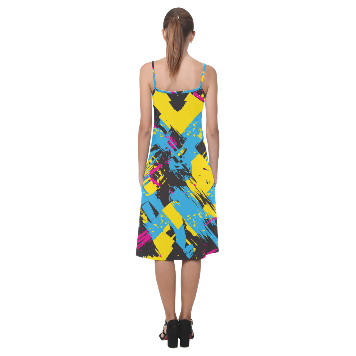 Colorful paint stokes on a black background Alcestis Slip Dress (Model D05)