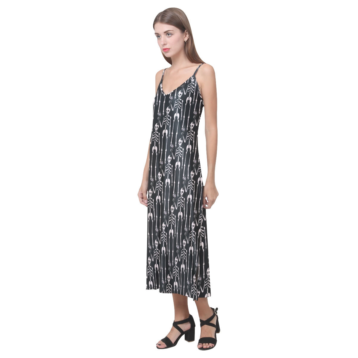 Halloween Fest V-Neck Open Fork Long Dress(Model D18)