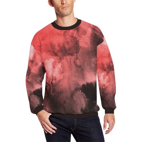 Red and Black Watercolour All Over Print Crewneck Sweatshirt for Men/Large (Model H18)