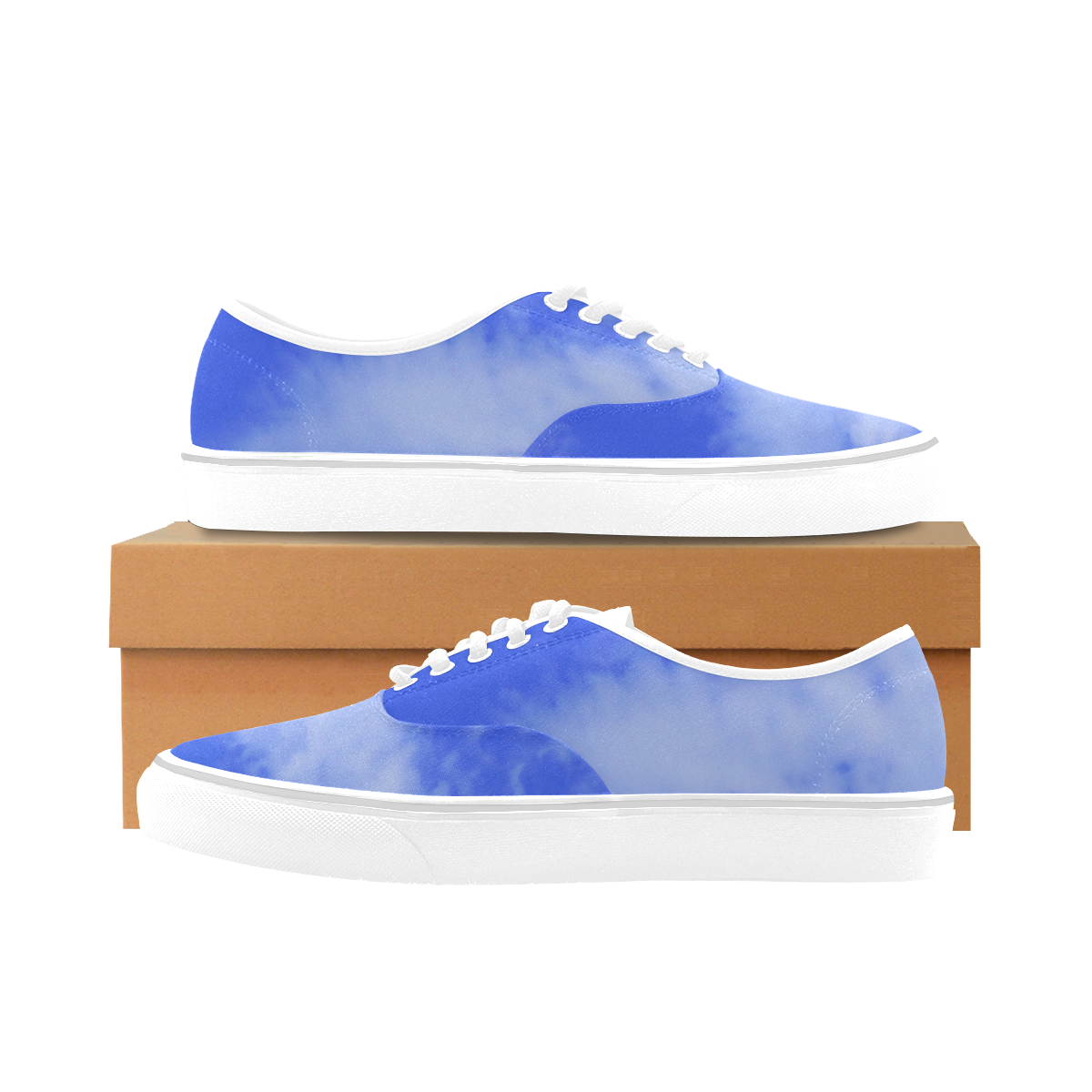 Blue Clouds white sole Classic Men's Canvas Low Top Shoes (Model E001-4)