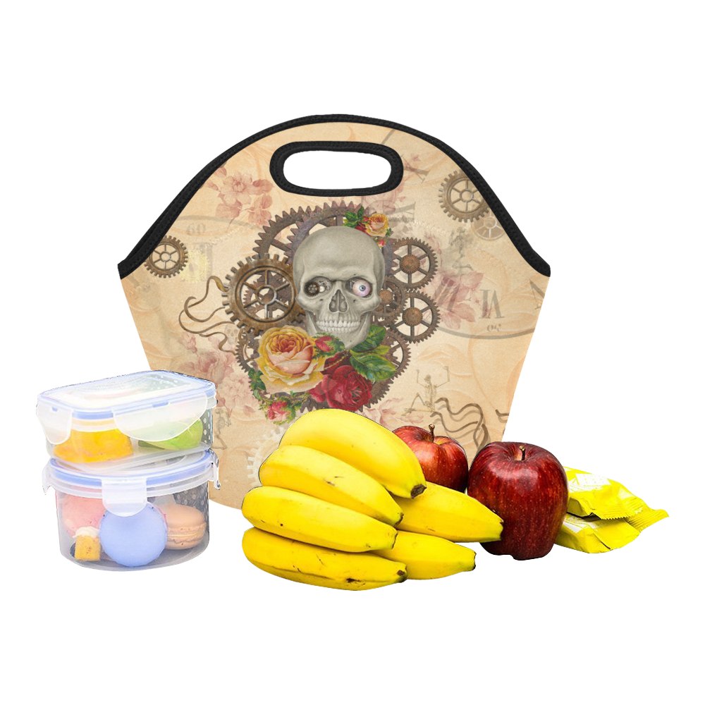 Steampunk Skull With Roses Neoprene Lunch Bag/Small (Model 1669)