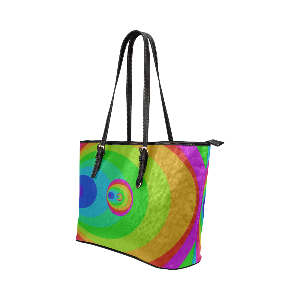 Psy rainbow oval Leather Tote Bag/Large (Model 1651)