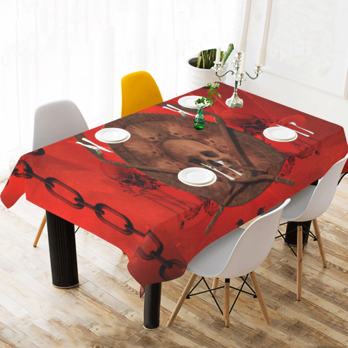 Skulls on red vintage background Cotton Linen Tablecloth 60"x 104"