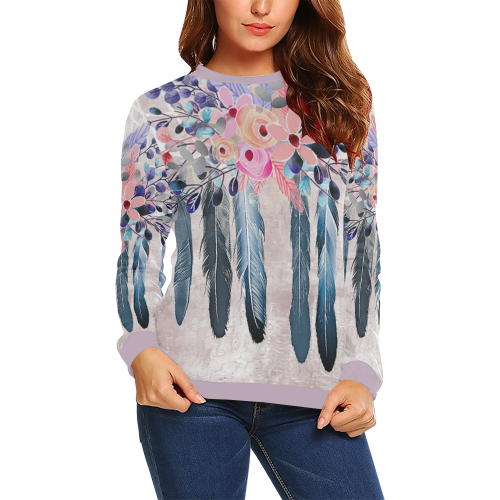 pink dreamcatcher floral All Over Print Crewneck Sweatshirt for Women (Model H18)