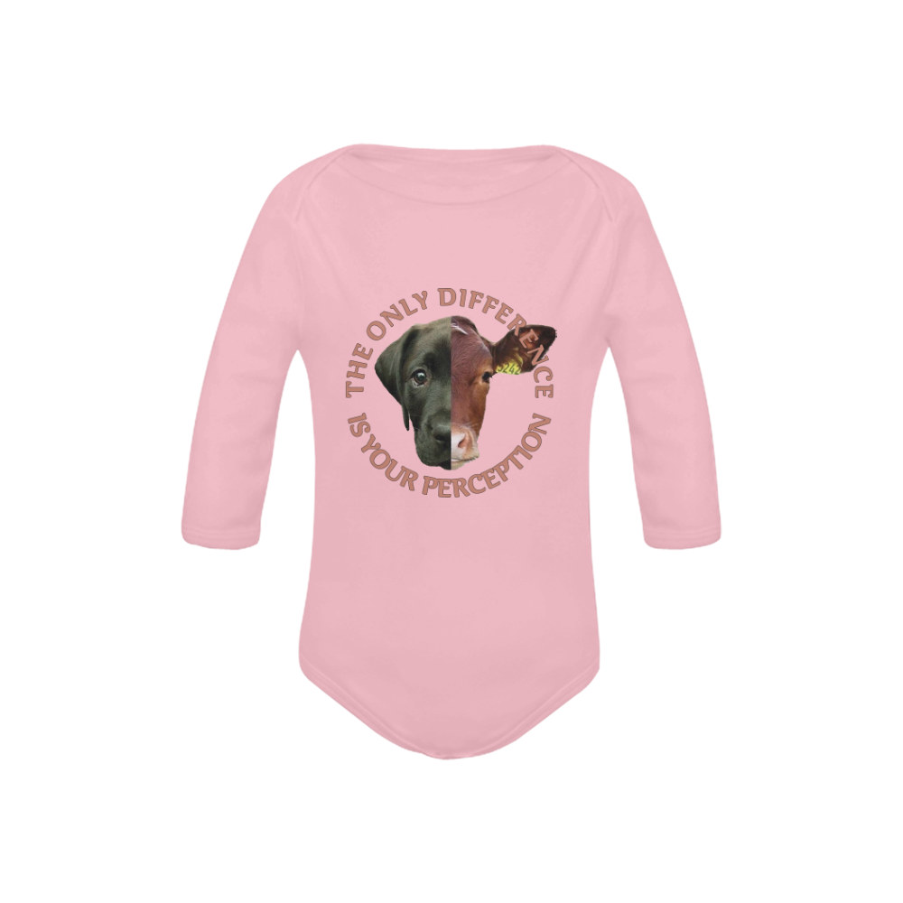 Vegan Cow and Dog Design with Slogan Baby Powder Organic Long Sleeve One Piece (Model T27)