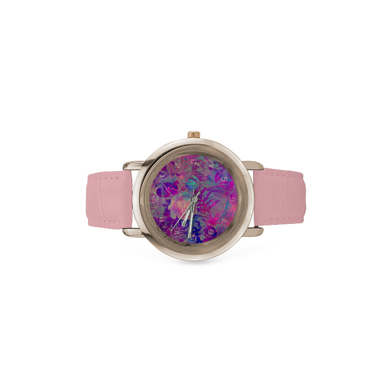 clock flower1 watch Women's Rose Gold Leather Strap Watch(Model 201)