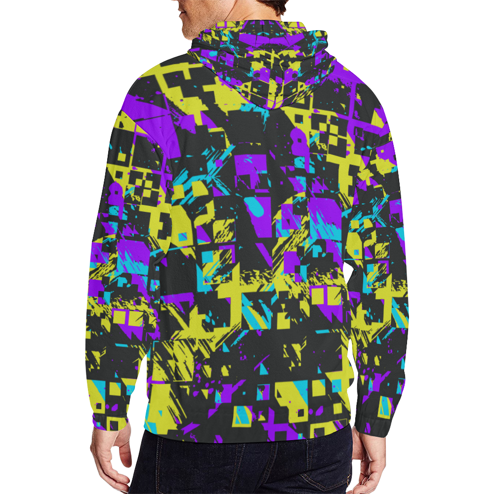 Purple yelllow squares All Over Print Full Zip Hoodie for Men (Model H14)