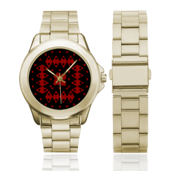 Black and Red Playing Card Shapes on Black Custom Gilt Watch(Model 101)