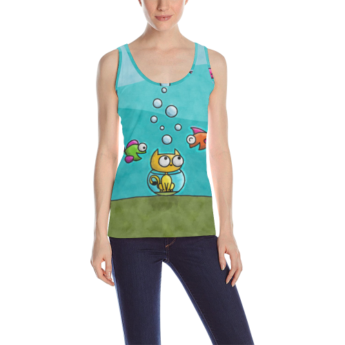Stupid Cat All Over Print Tank Top for Women (Model T43)