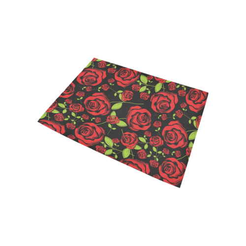 Red Roses on Black Area Rug 5'3''x4'