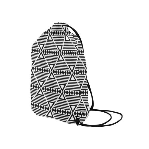 Black Aztec Tribal Medium Drawstring Bag Model 1604 (Twin Sides) 13.8"(W) * 18.1"(H)