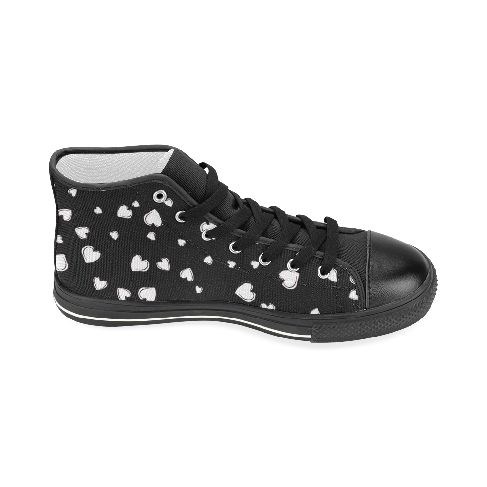 White Hearts Floating on Black Women's Classic High Top Canvas Shoes (Model 017)
