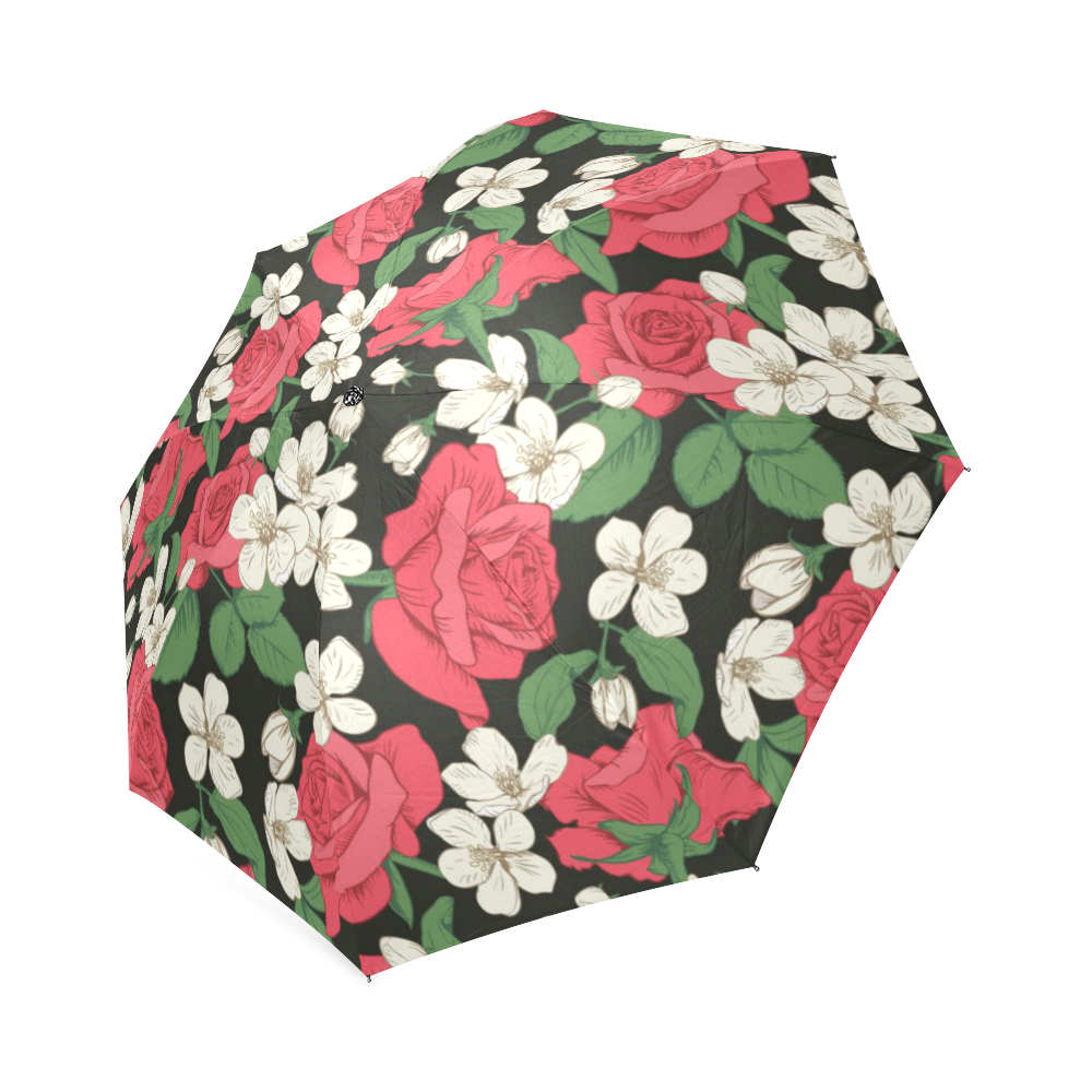 Pink, White and Black Floral Foldable Umbrella (Model U01)