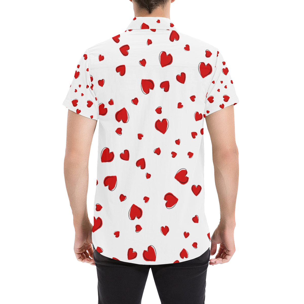 Red Hearts Floating on White Men's All Over Print Short Sleeve Shirt (Model T53)