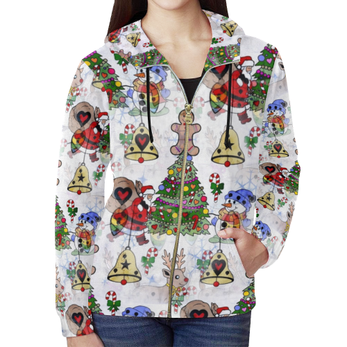 Christmas  Popart by Nico Bielow All Over Print Full Zip Hoodie for Women (Model H14)
