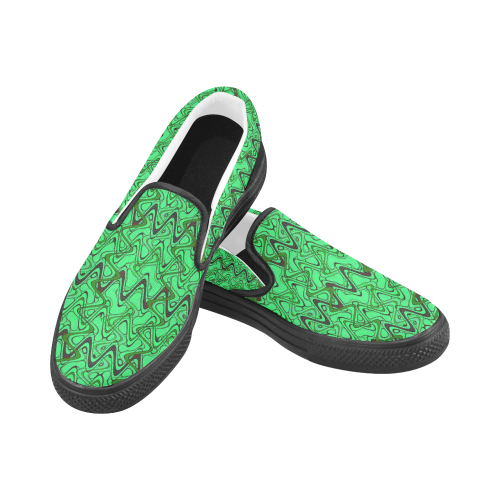 Green and Black Waves pattern design Women's Unusual Slip-on Canvas Shoes (Model 019)