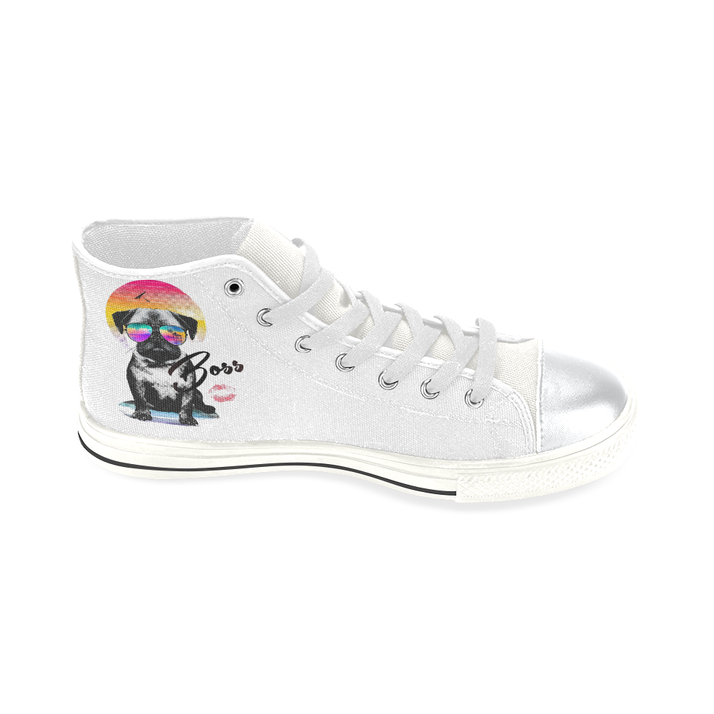 Funny Pug Aquila High Top Microfiber Leather Women's Shoes (Model 027) High Top Canvas Shoes for Kid (Model 017)