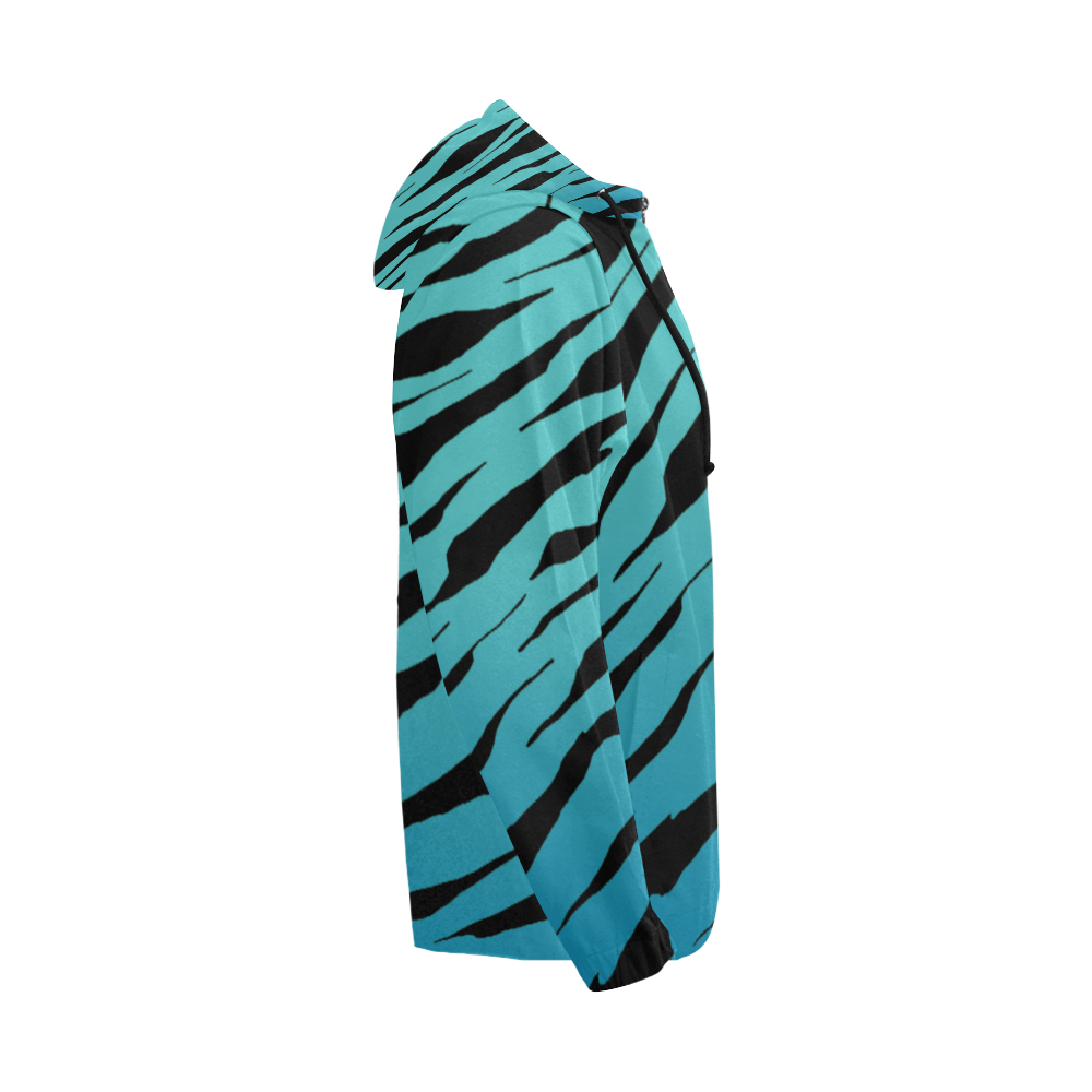 Blue Tiger Stripe Hoodie All Over Print Full Zip Hoodie for Men (Model H14)
