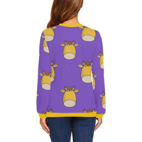 Giraffes Purple All Over Print Crewneck Sweatshirt for Women (Model H18)