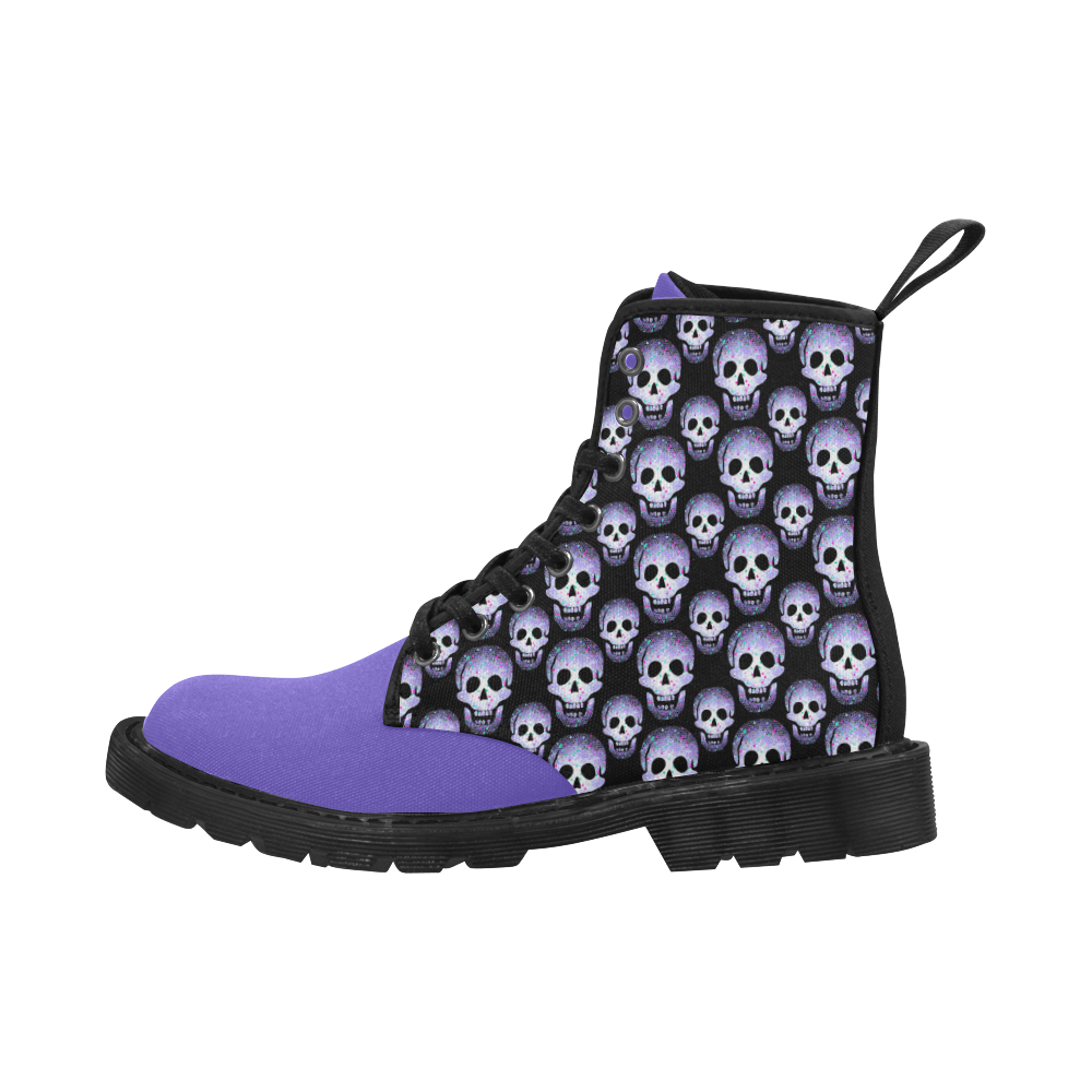 Purple with Skulls Halloween Cheeky Witch Martin Boots for Women (Black) (Model 1203H)