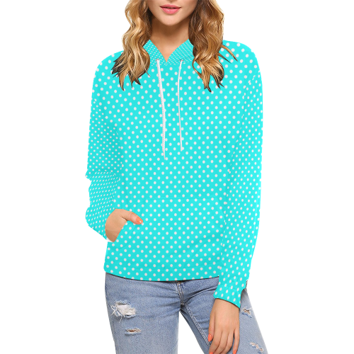 Baby blue polka dots All Over Print Hoodie for Women (USA Size) (Model H13)