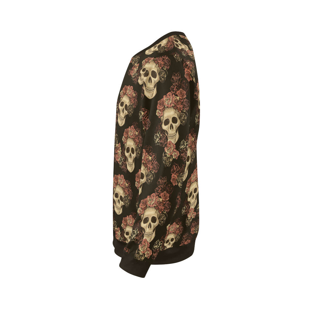 Skull and Rose Pattern All Over Print Crewneck Sweatshirt for Men (Model H18)