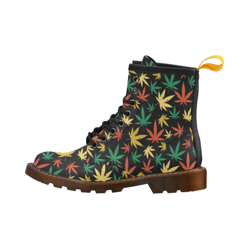Cannabis Pattern High Grade PU Leather Martin Boots For Men Model 402H