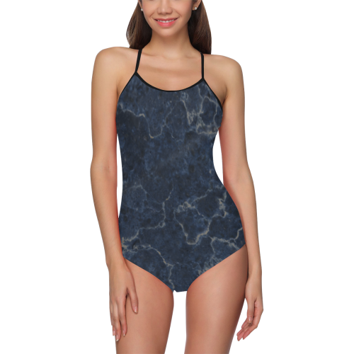 Marble Blue Strap Swimsuit ( Model S05)