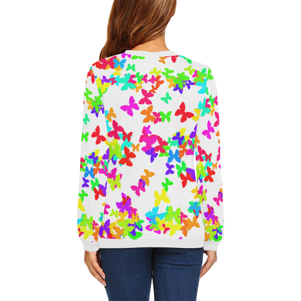 Rainbow butterflys All Over Print Crewneck Sweatshirt for Women (Model H18)