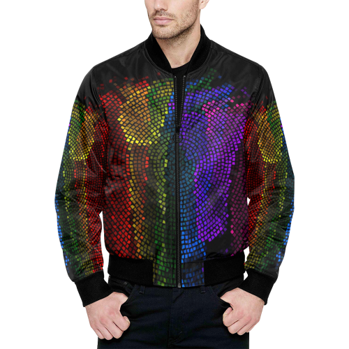 Rainbow by Nico Bielow All Over Print Quilted Bomber Jacket for Men (Model H33)