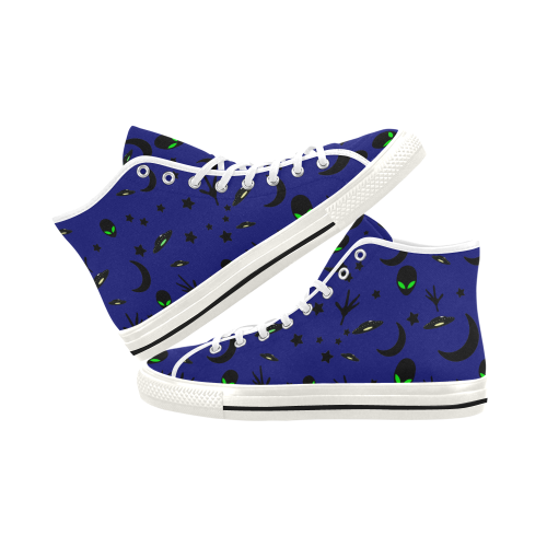 Alien Flying Saucers Stars Pattern on Blue Vancouver H Women's Canvas Shoes (1013-1)