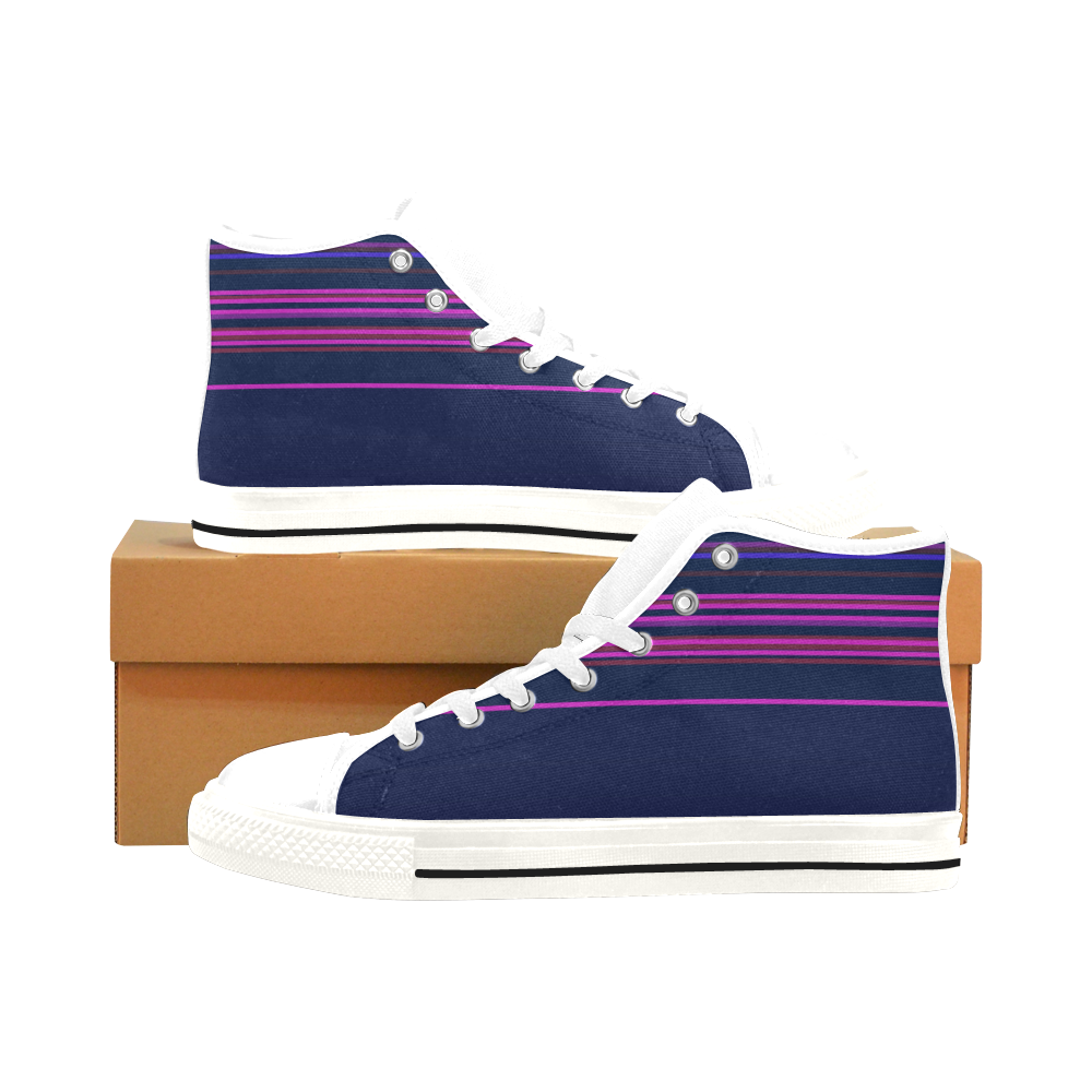 Design shoes blue lines with pink Men’s Classic High Top Canvas Shoes /Large Size (Model 017)