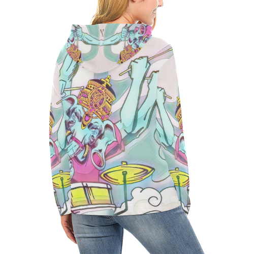 Pastel Ganesha Drummer Design Pink and Yallow and White - "Birthday Cake Colors" Original  All Over Print Hoodie for Women (USA Size) (Model H13)