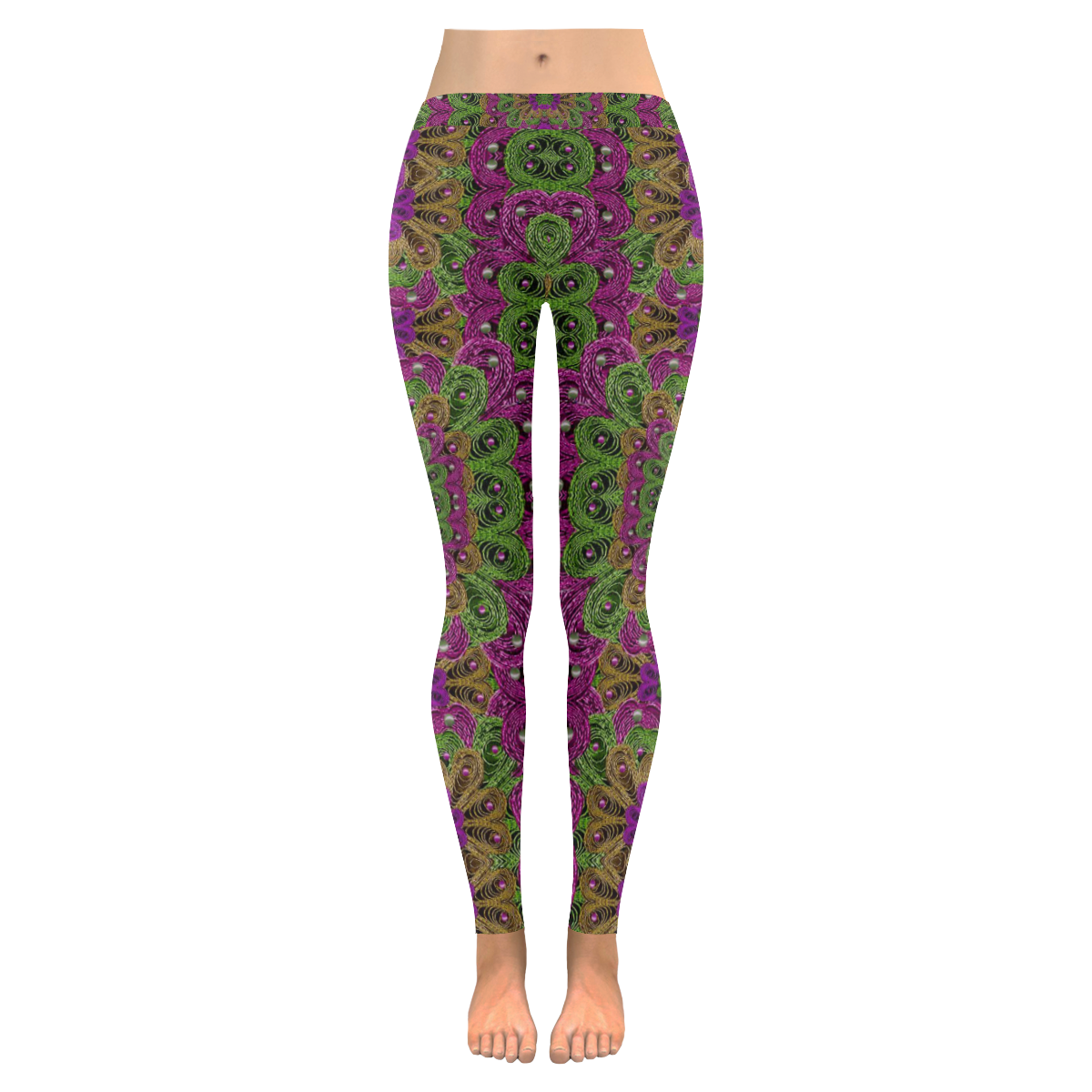 Peacock lace in the nature Women's Low Rise Leggings (Invisible Stitch) (Model L05)