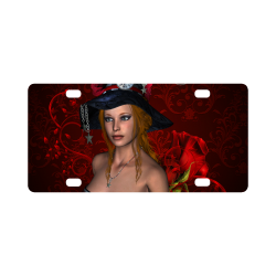Beautiful steampunk lady, awesome hat Classic License Plate