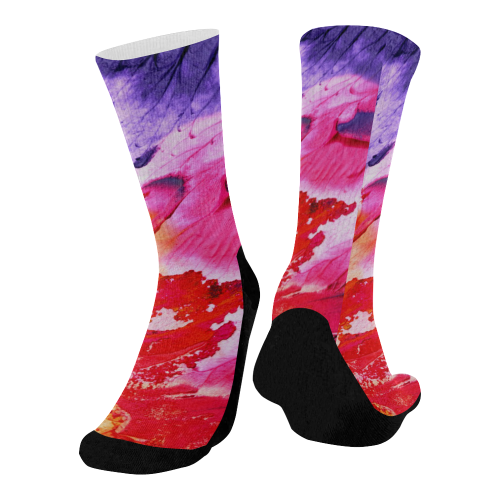 Red purple paint Mid-Calf Socks (Black Sole)